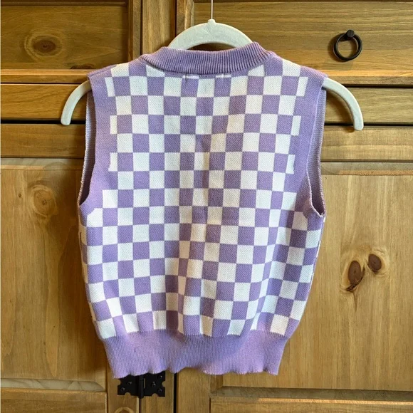 SHEIN Lavender Checkered V-Neck Sweater Vest - Picture 2 of 3